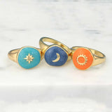 Vintage Celestial Enamel Gold Ring